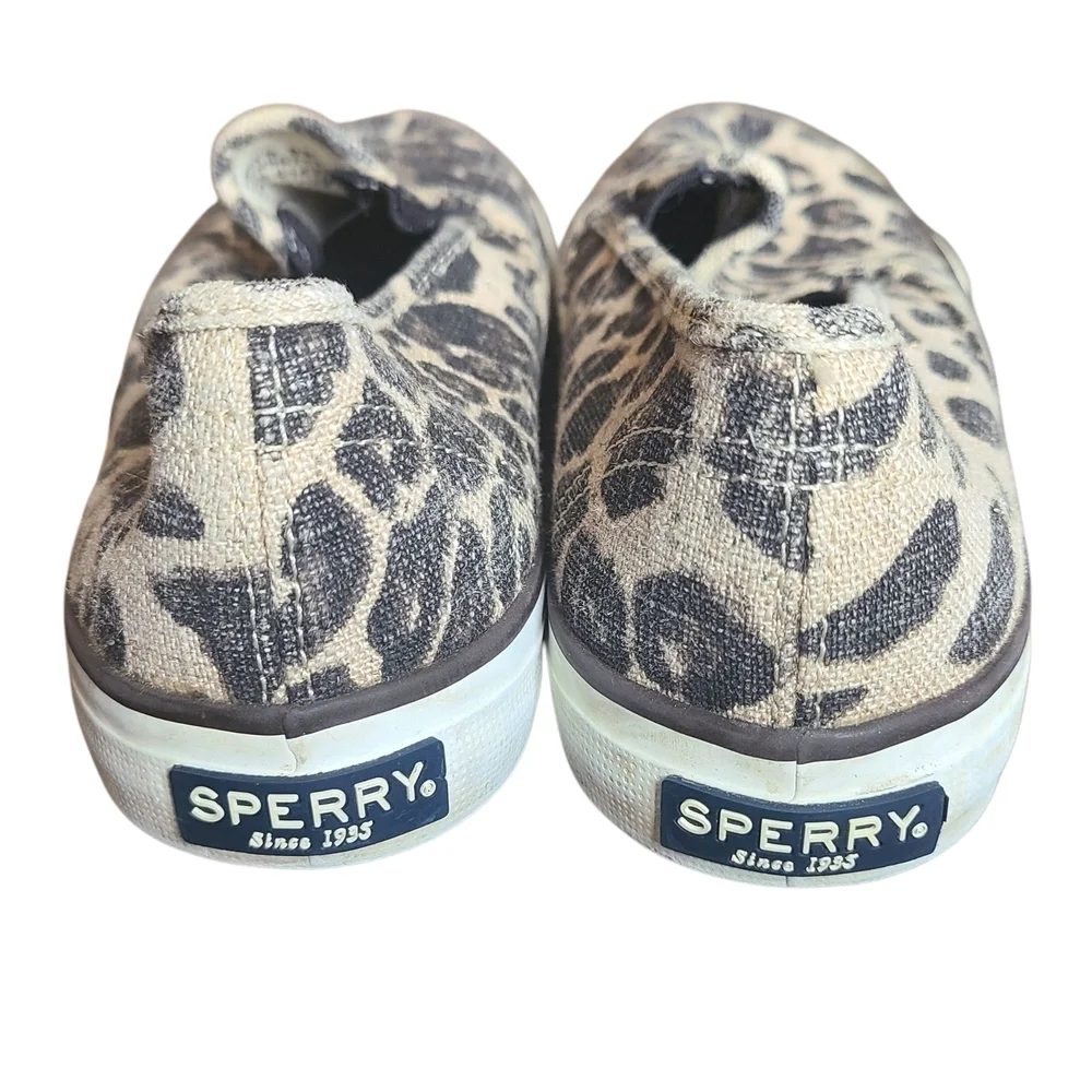 Sperry Leopard Print Slip On Canvas Shoes Women’s Size 8 Casual Sneakers